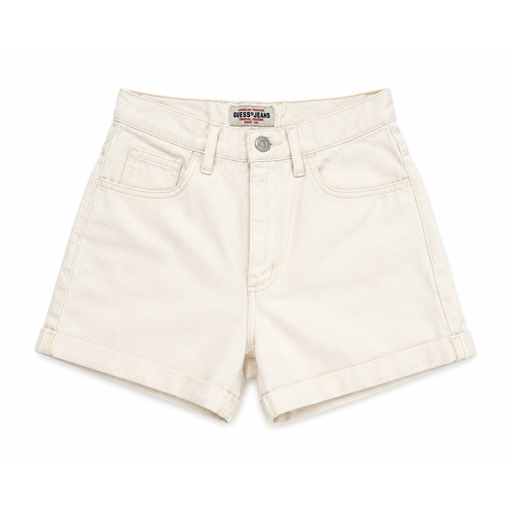 Vintage Guess Denim Shorts 26 Ivory High Rise Mom Jorts 90s Y2K Made USA Cotton